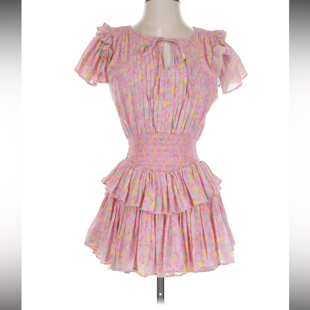 LoveShackFancy Pink Floral Mini Dress